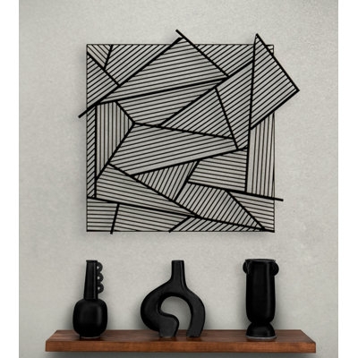 Minimalist Matte Black Metal Wall Art: Geometric Lines
