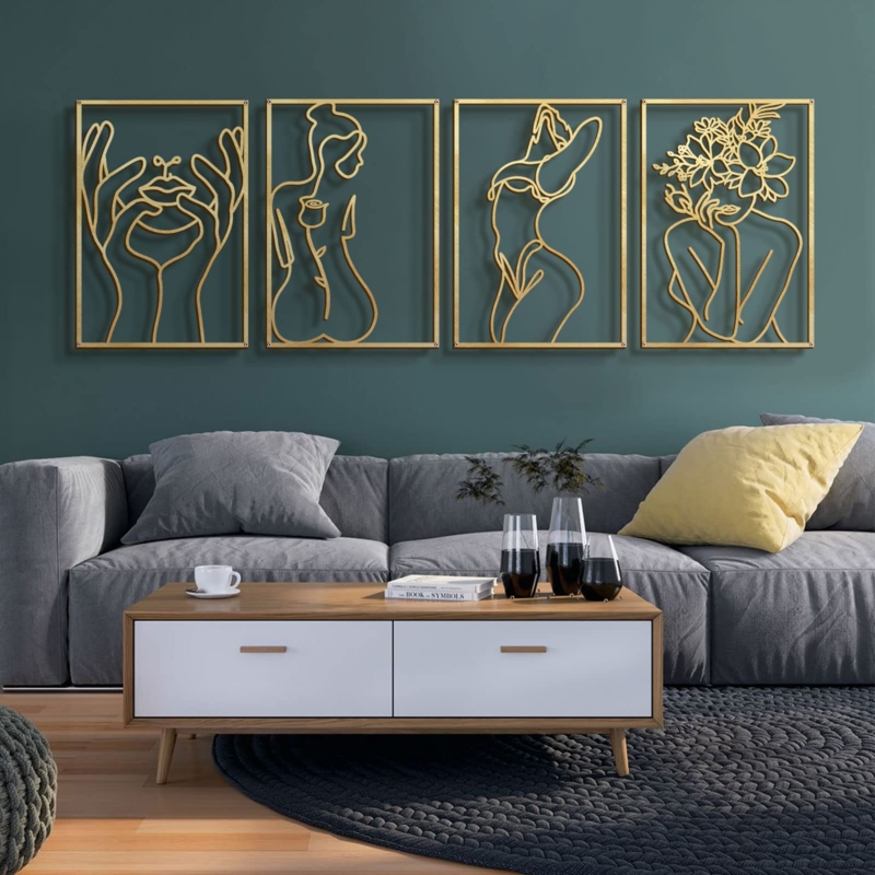 Minimalist Metal Wall Art Set with Single Line Silhouettes