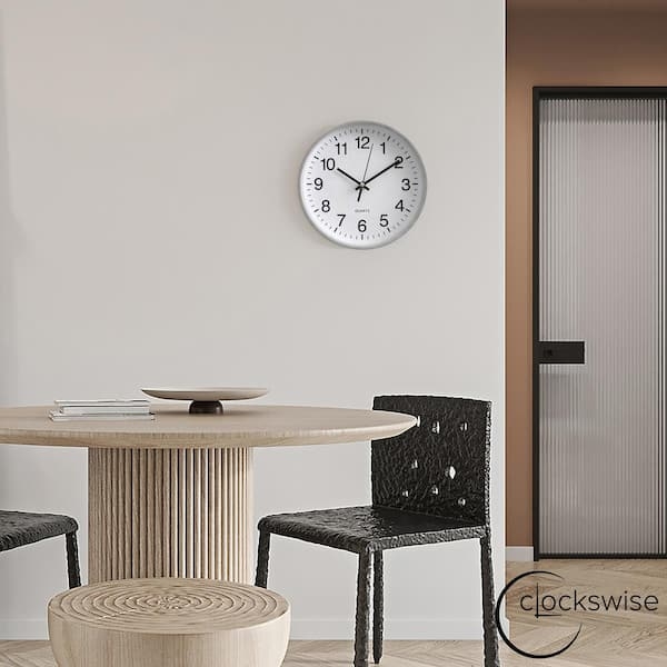 Minimalist Silver Analog Clock with Brushed Finish and Bold Numerals