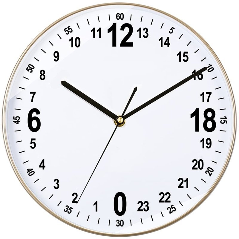 Minimalist Wall Clock, 24 Hour Dial, Slim Frame, White Face, Red Hand