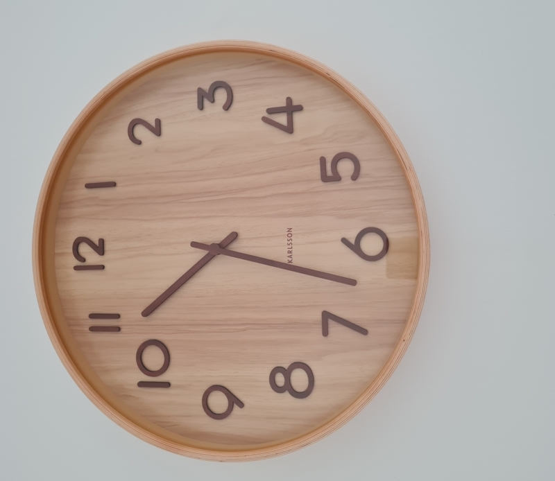 Minimalist Wall Clock, Light Wood Face with Oversized Black Numerals