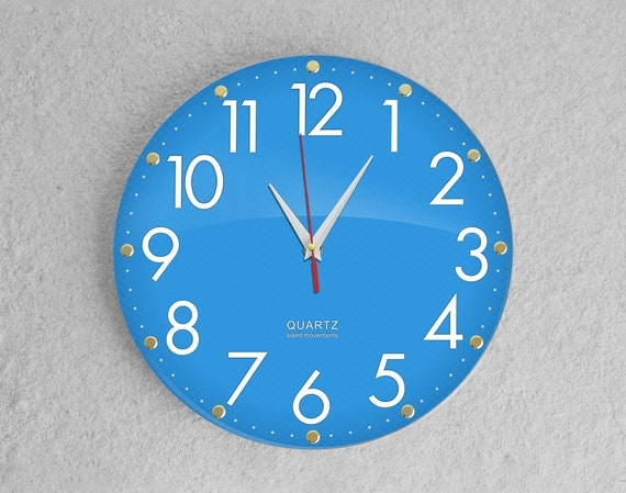 Minimalist Wall Clock Matte Blue Frame High Contrast Numerals Slim Hands