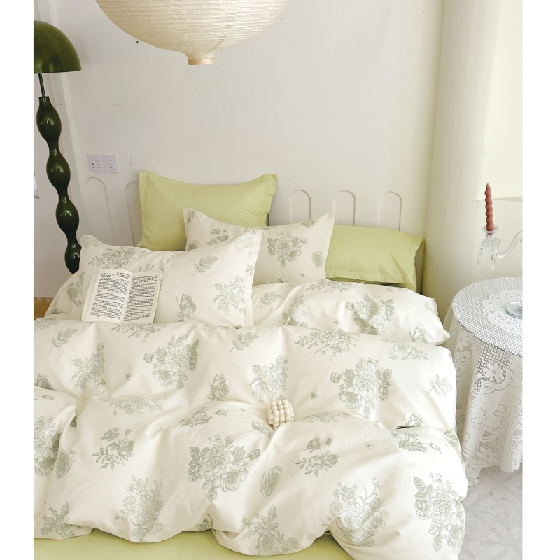 Mint Green Floral Comforter Set, Cottage Style Fresh Spring Bedroom