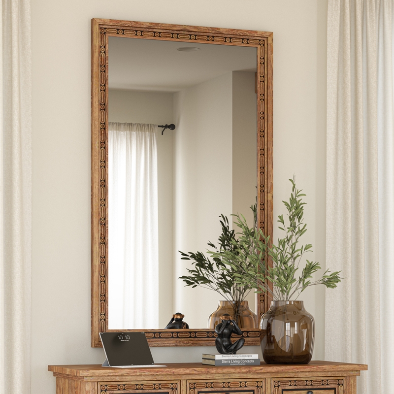 Mirror Frame: Rectangular Warm Brown Wood with Wide Tiered Profile