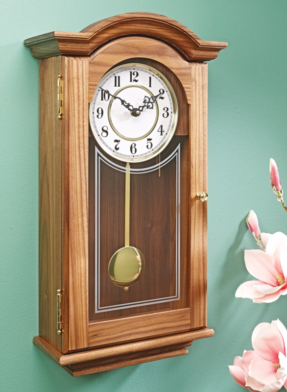 Mission Style Wall Clock with Pendulum Window and Vertical Slats