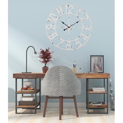 Mixed Material Farmhouse Wall Clock Wood Ring Black Metal Roman