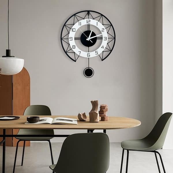 Mixed Material Wall Clock Design featuring a Gold Pendulum