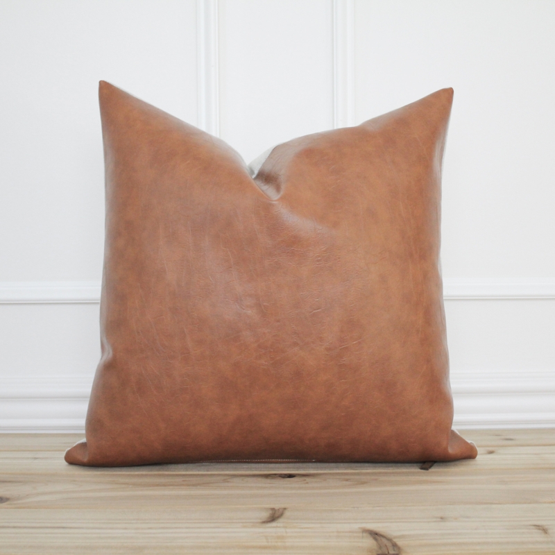 Mixed Pillow Set: Faux Leather & Ivory Weave, Curated Living Room