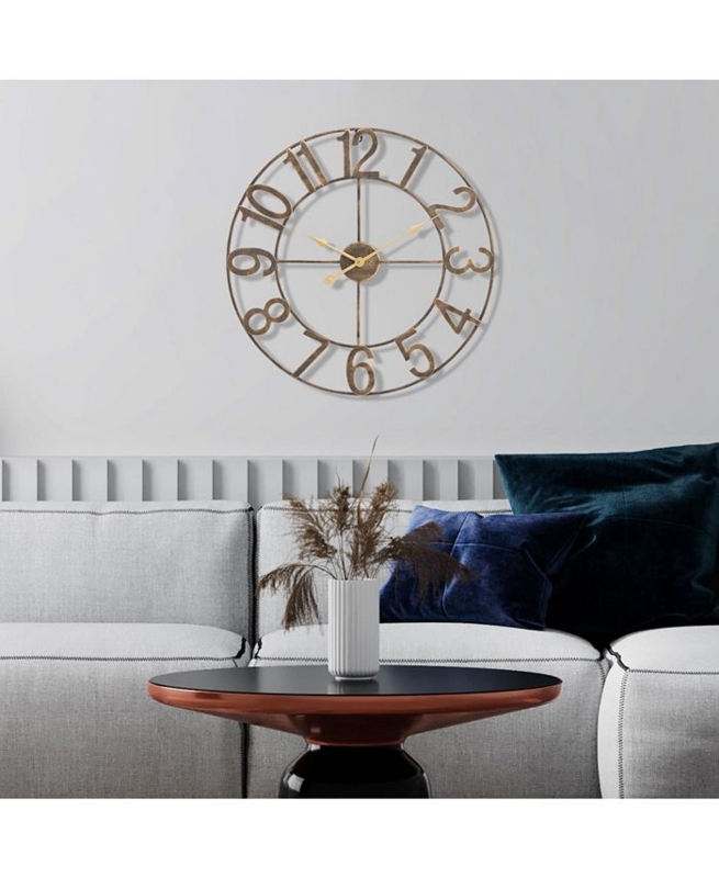 Modern Black Skeleton Wall Clock Minimalist No Numbers Gold Hands