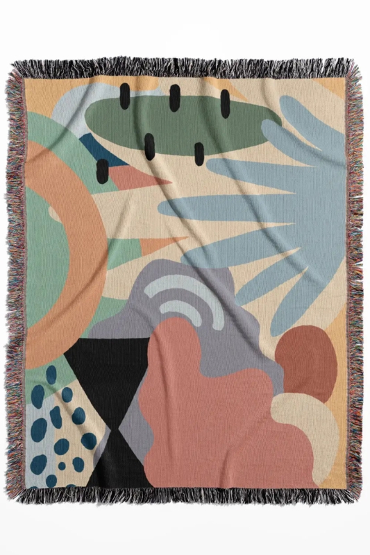 Modern Bohemian Woven Throw Blanket with Abstract Tropical Pattern
