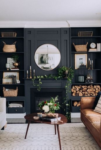 Modern Farmhouse Living Room with Black Horizontal Shiplap and Shelf