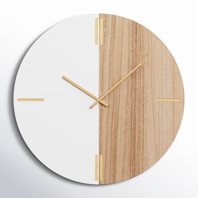 Modern Farmhouse Wall Clock with Black Rim and Wood Grain Face