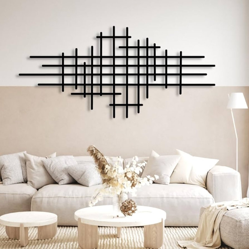 Modern Geometric Metal Wall Art: Matte Black Overlapping Rectangles.