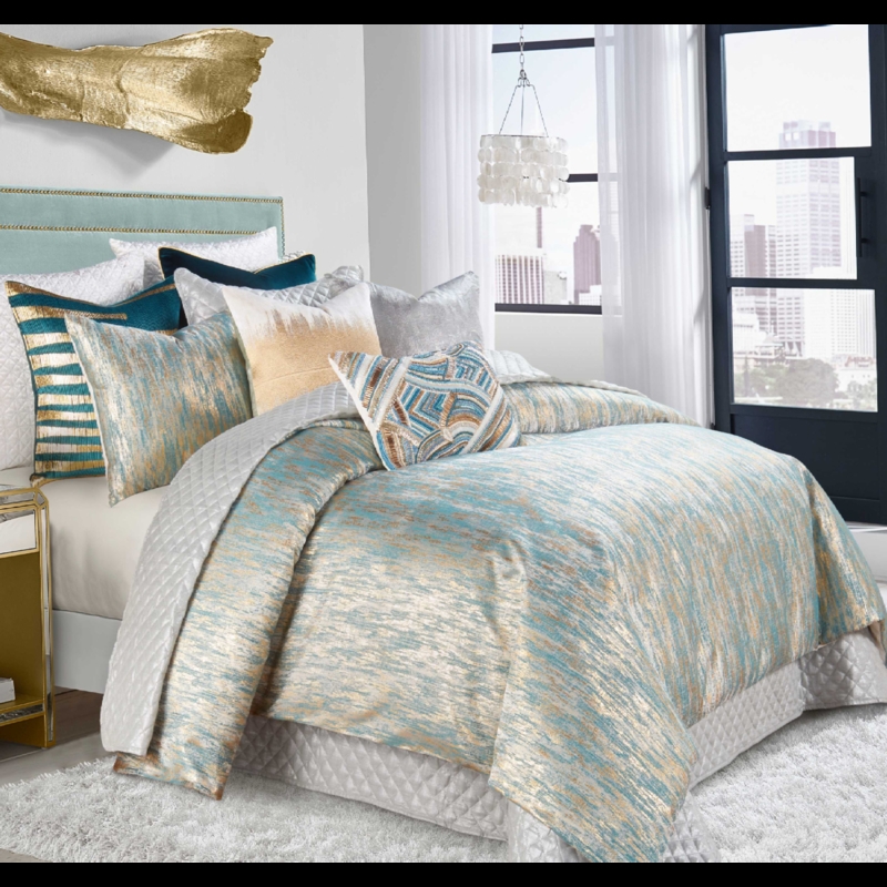 Modern Glam Duvet Cover Set, Gold Crackle Print, Jewel Tone