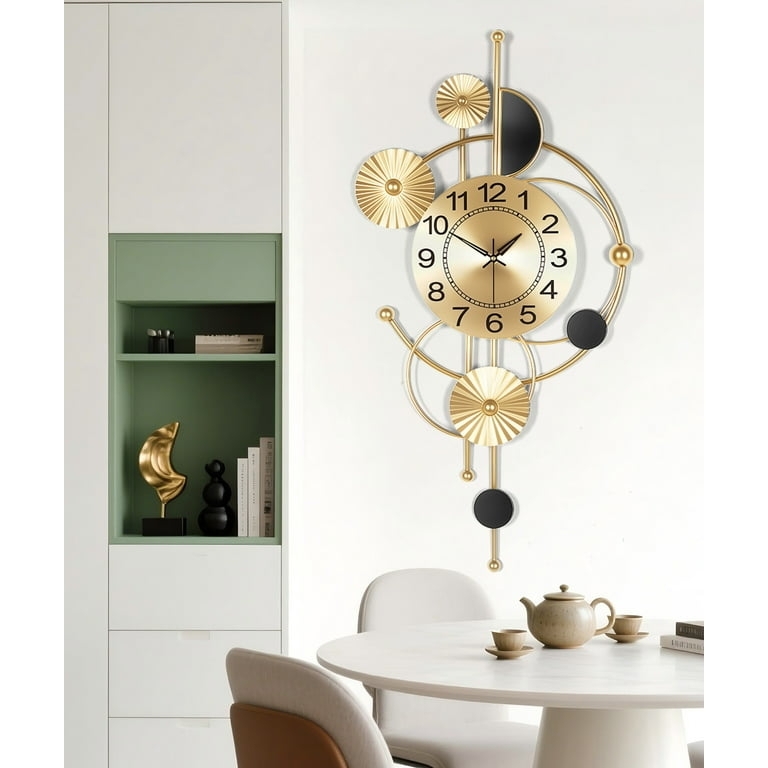 Modern Glam Wall Clock with Gold Wire Frame and Sunburst Silhouette