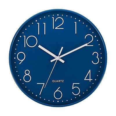 Modern Navy Blue Wall Clock featuring Rose Gold Tone Arabic Numerals