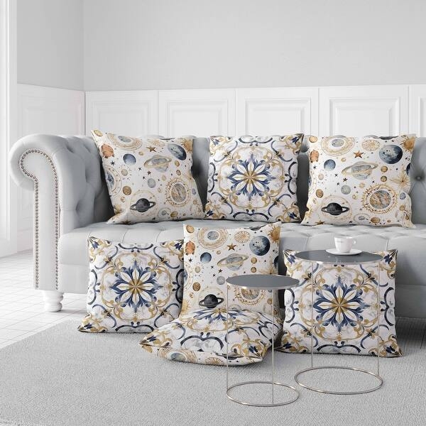 Modern Navy Throw Pillow with Abstract Marbled Space Fusion Design.