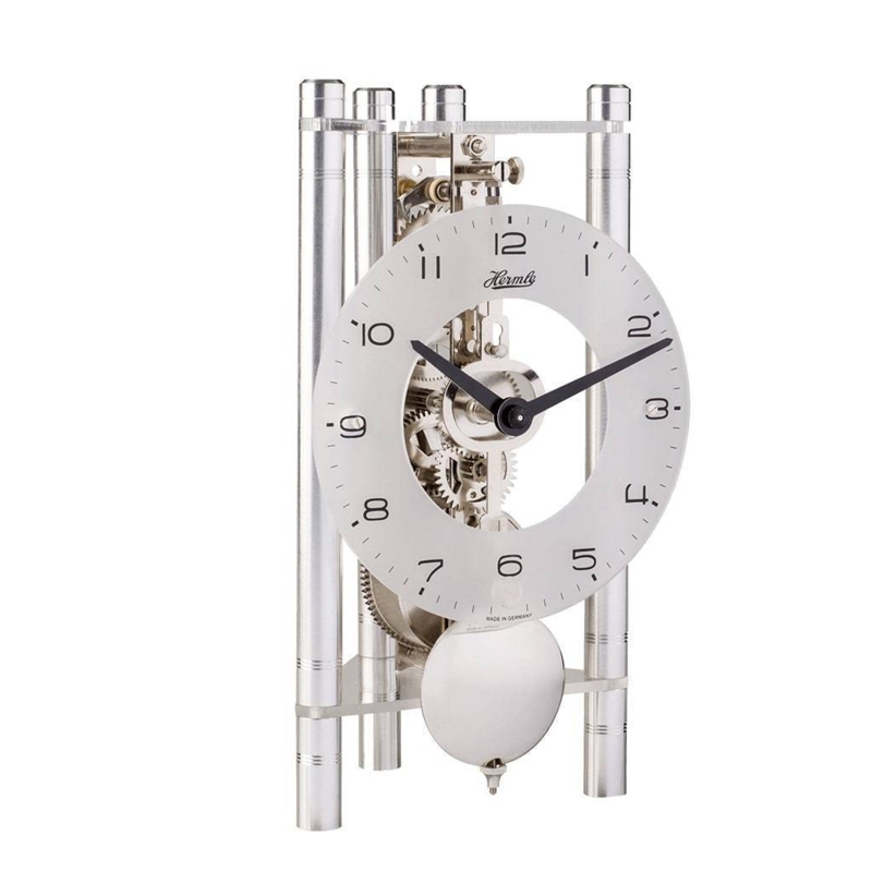Modern Silver Mantel Clock Glass Case Mechanical Pendulum