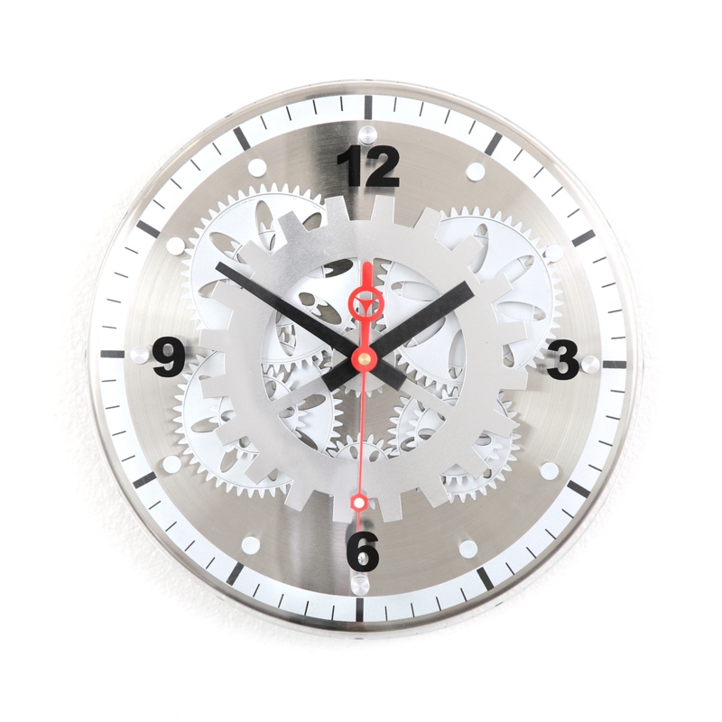 Modern Square Wall Clock Black Frame Glass Cover Gears