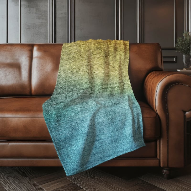 Modern Throw Blanket: Teal to White Ombre Gradient on Plush Sherpa.