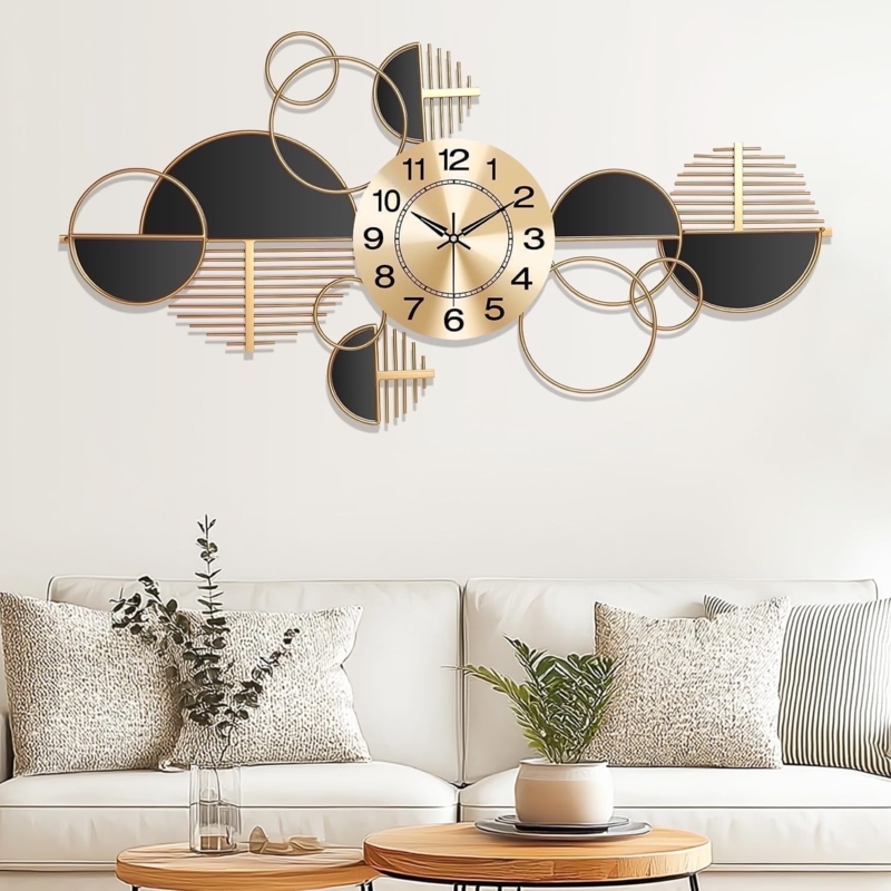 Modern Wall Clock: Abstract Geometric Metal Frame in Mixed Gold & Grey