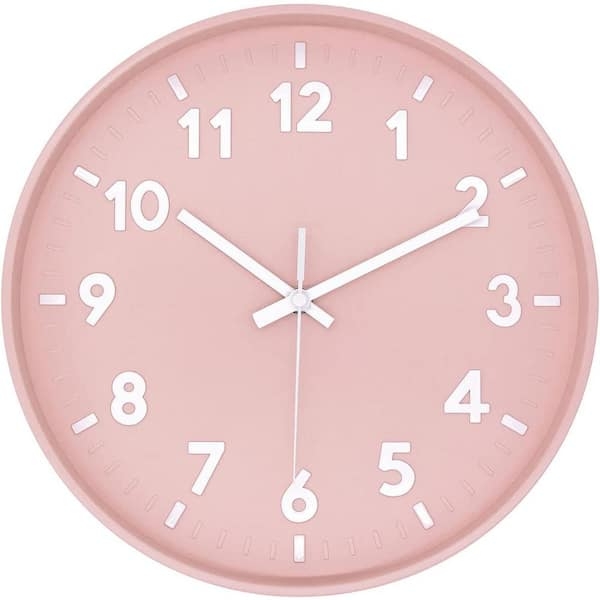Modern Wall Clock with Soft Pink Face & Raised 3D Numerals