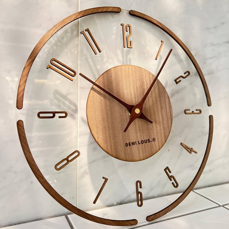 Modern Walnut Wall Clock featuring Engraved Hour Markers