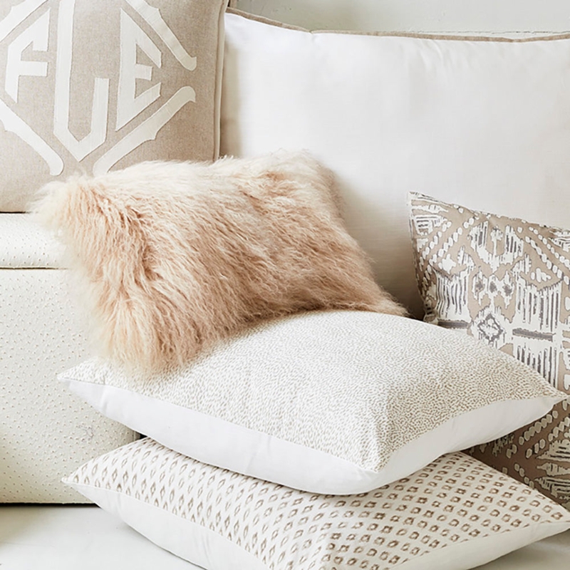 Mongolian Lamb Fur Shaggy Lumbar Pillow Tan Glam