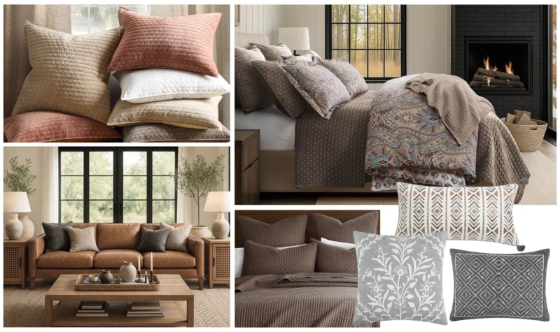 Moodboard Transitional Bedroom Tufted Headboard Blue Accents