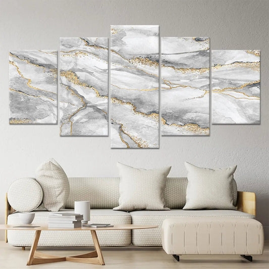 Multi-Panel Canvas Art: Five Piece Set, Abstract Marble, Gold Accents, Canvas Set