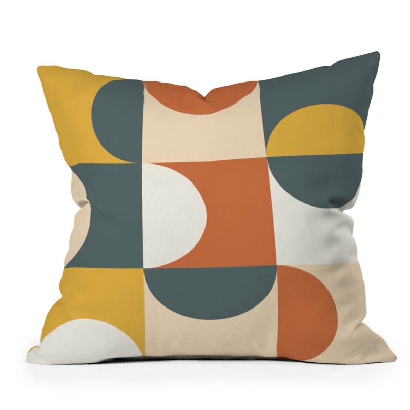Mustard and Taupe Geometric Accent Pillow with Minimalist Retro Print