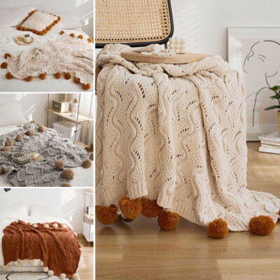 Mustard Throw Blanket Chunky Cable Knit Pattern Scandinavian Style