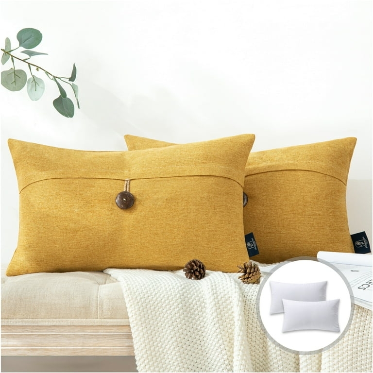Mustard Yellow Farmhouse Pillow with Central Button