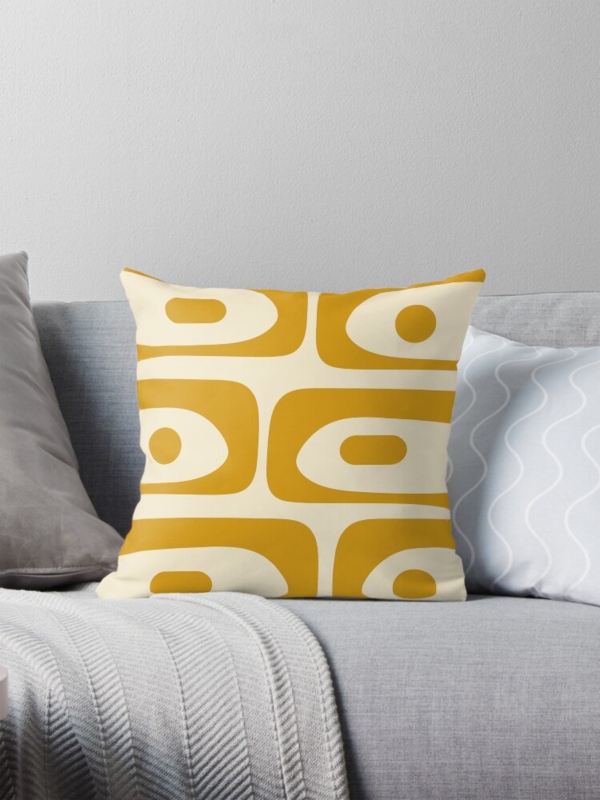 Mustard Yellow Geometric Pillow featuring Abstract Retro Design