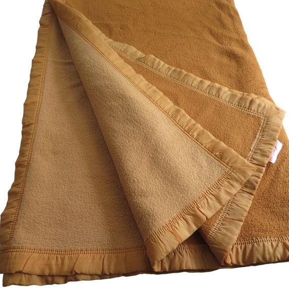 Mustard Yellow Honeycomb Weave Blanket, Vintage Thermal