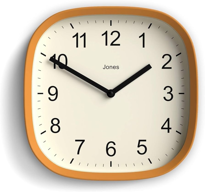 Mustard Yellow Wall Clock with Retro Rounded Square Frame