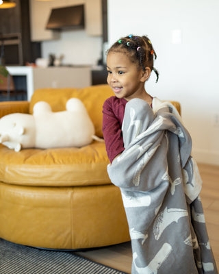 Narwhal Throw Blanket Cream Woven Ribbed Embroidered Tassels Coastal
