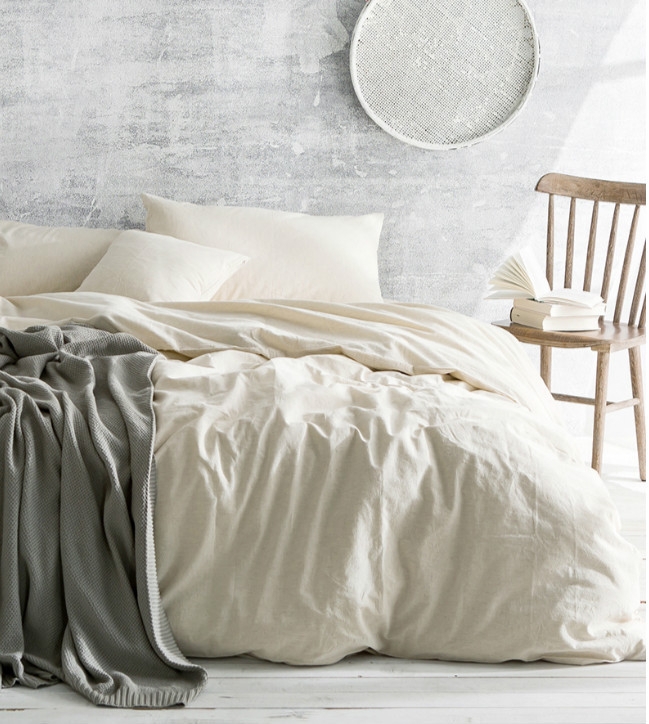 Natural Linen Texture Duvet Cover Set Ivory Slubby Weave Farmhouse
