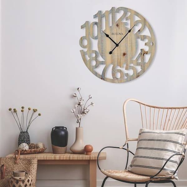 Natural Wood Wall Clock featuring Cut Out Numeral Design