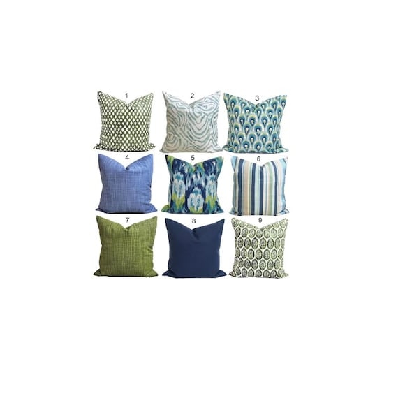 Navy and Emerald Throw Pillows with Botanical Floral Print