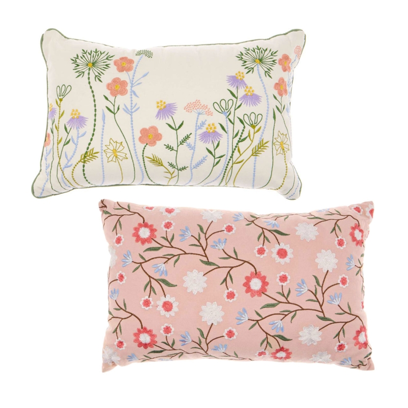 Navy and White Botanical Floral Print Lumbar Pillow
