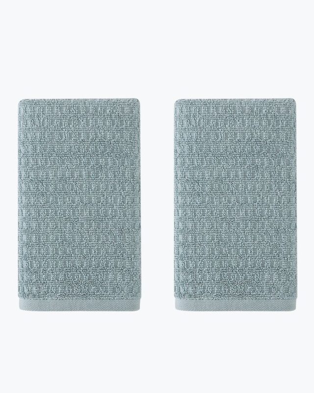 Navy and White Hand Towel with Geometric Border for Coastal Bathroom
