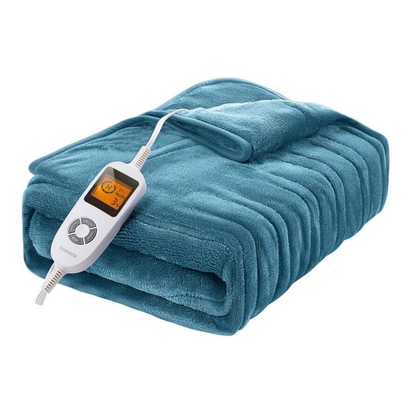 Navy Blue Electric Blanket, Fleece and Sherpa Lining, Wired Remote.