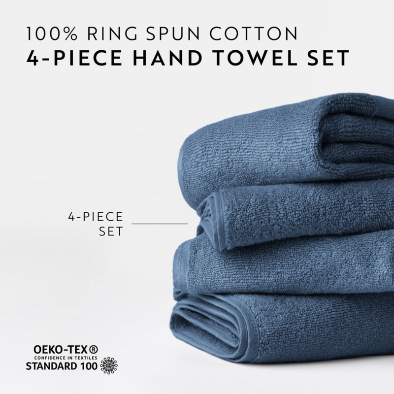 Navy Blue Hand Towel Set with Diamond Dobby Border Detail