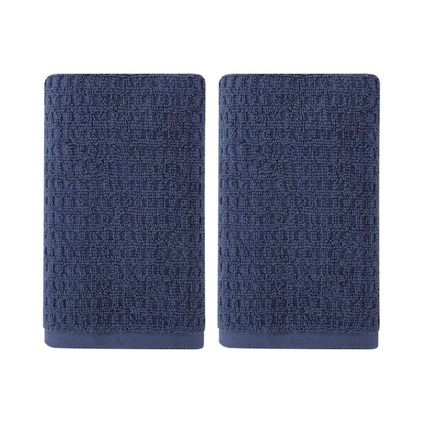 Navy Blue Hand Towel with Embroidered Palm Tree for Coastal Decor