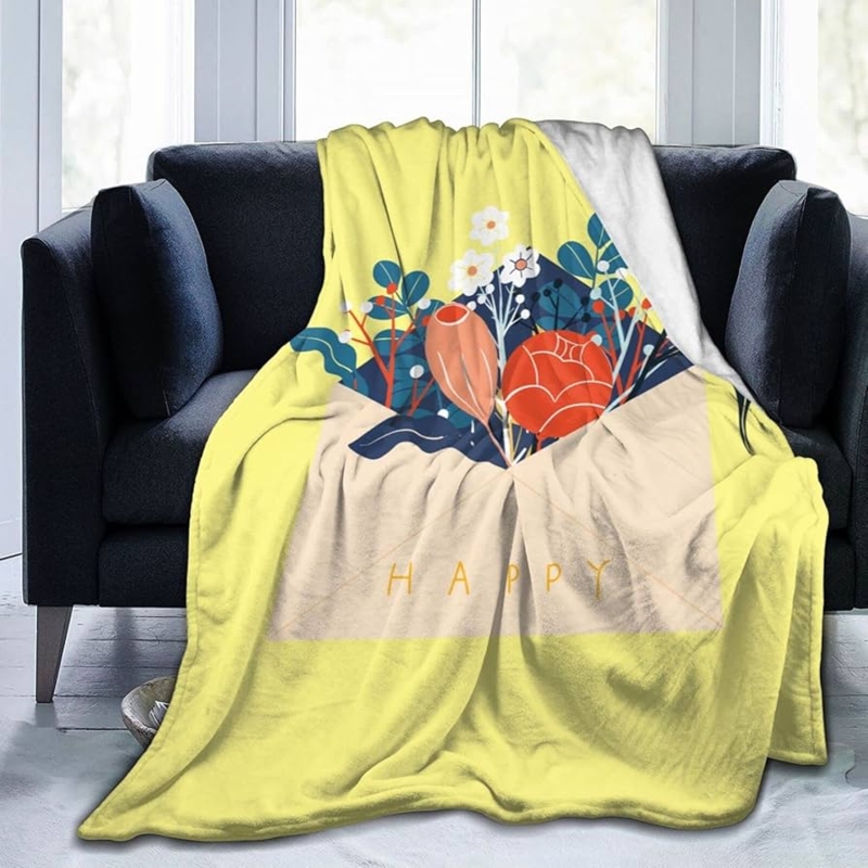 Navy Blue Scandinavian Throw, Vibrant Folk Art Floral and Bird Pattern