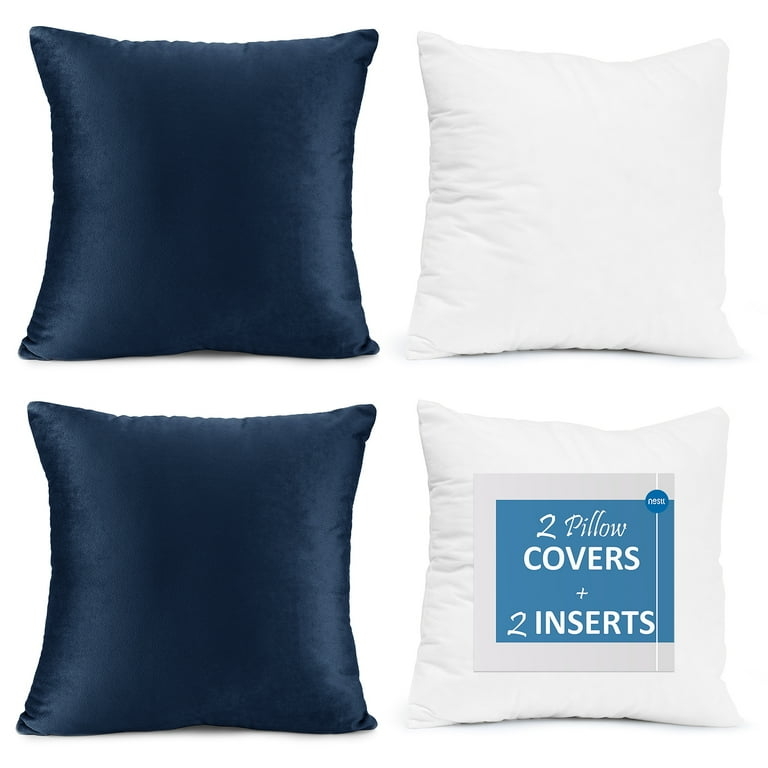Navy Blue Throw Pillow Set, Plush Microfiber Square Cushions
