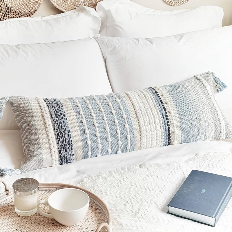 Navy Geometric Tufted Lumbar Pillow Long Accent