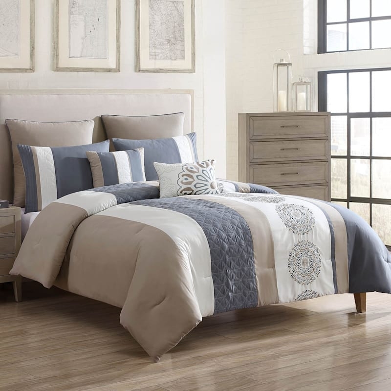 Navy Trellis Comforter Set: Yellow Accents for Modern Trellis Print Bedding