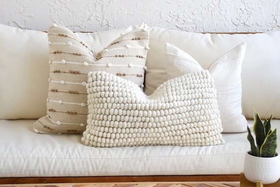 Neutral Boho Throw Pillow Set Mud Cloth Motif Geometric Print Lumbar